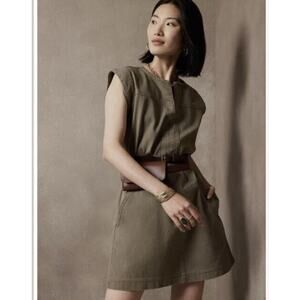 Banana Republic Split Neck Utility Dress M Light Khaki Canvas Army Lagenlook